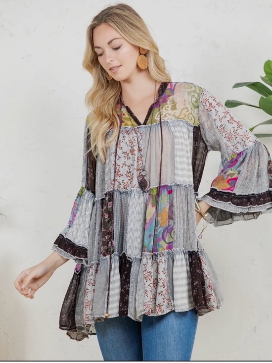 Young Threads Tops - Young Threads Patchwork Boho Oversized Tunic Top Multicolor Small